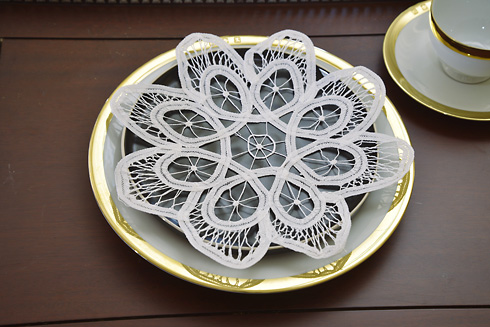 Belgium 108 All Lace Doilies 10" Round. All Battenburg Lace - Click Image to Close